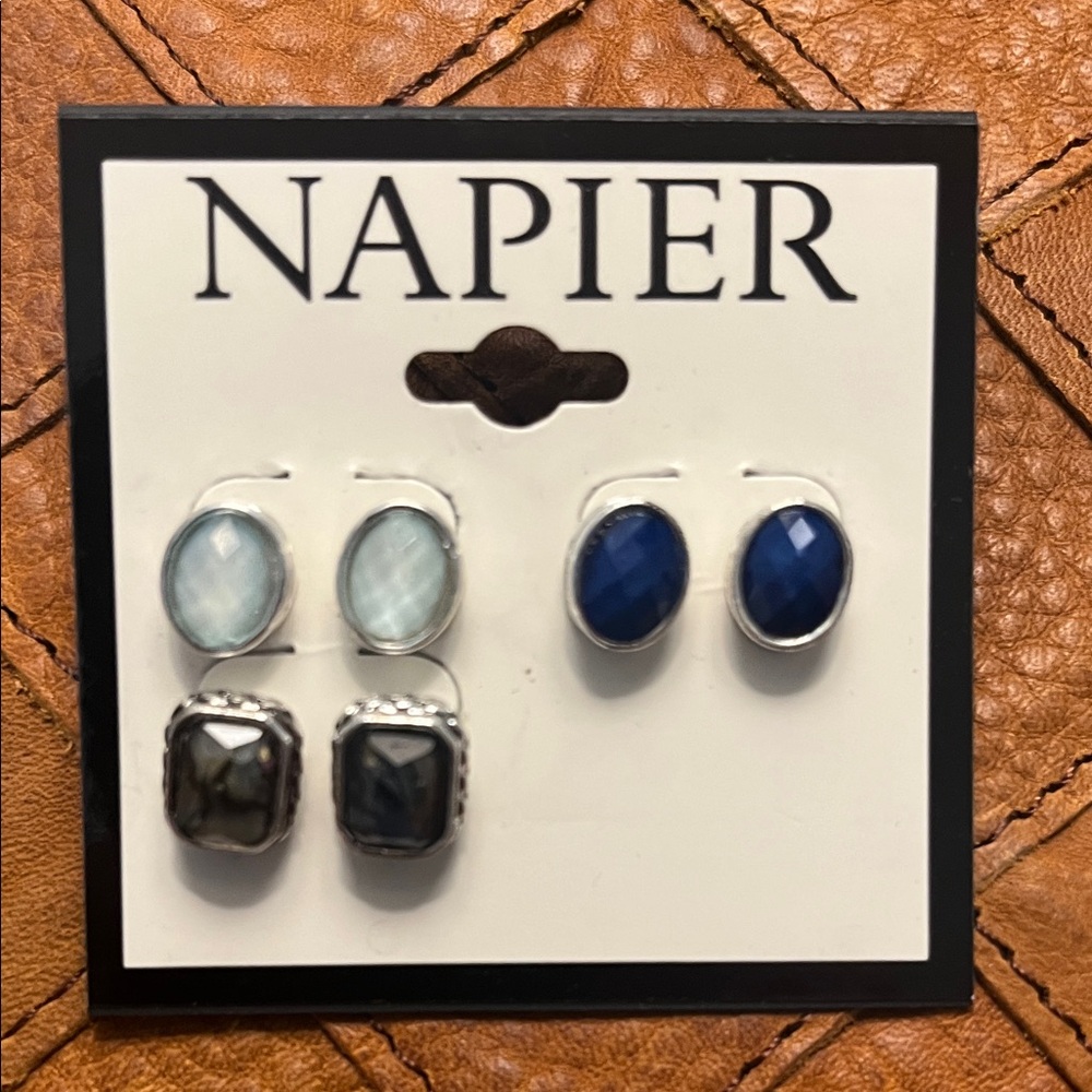 Napier Silver and Blue Earring Trio